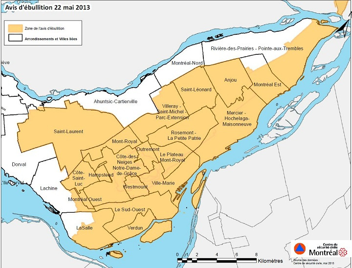 Map of Montreal boil-water advisory